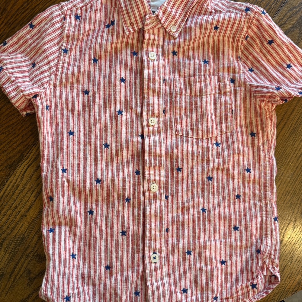 Boden Striped Red and White Kids Shirt with Embroidered Blue Stars